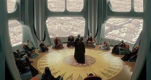 The Jedi Council chamber in the Jedi Temple on Coruscant.