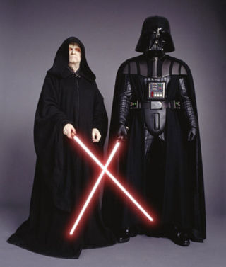 Emperor Palpatine (left) and Darth Vader (right), two of the most well-known Sith Lords of the Star Wars series