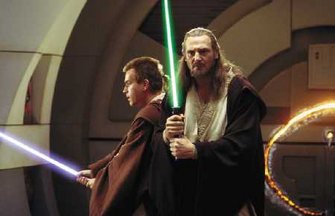 Jedi Master Qui-Gon Jinn (right) with his padawan Obi-Wan Kenobi (left) from The Phantom Menace.